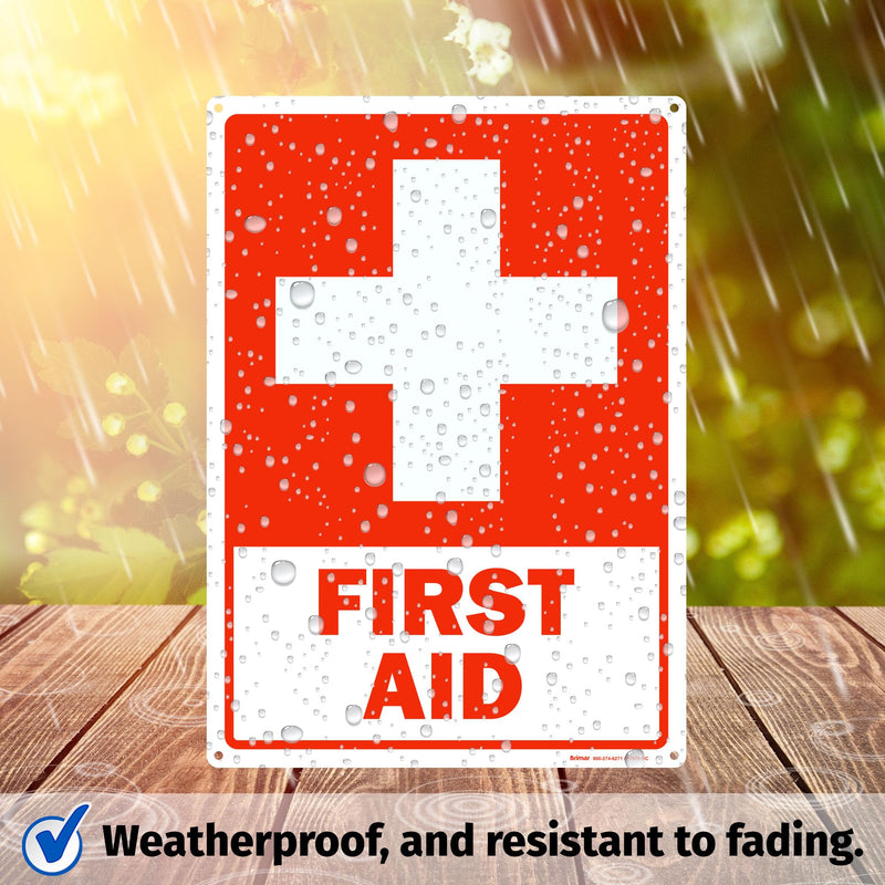 Brimar - 10 x 14" - First Aid Sign - .040″ Rust-Free Aluminum - Standard Size - Easy Installation 10x14" Red (Rust-Free)