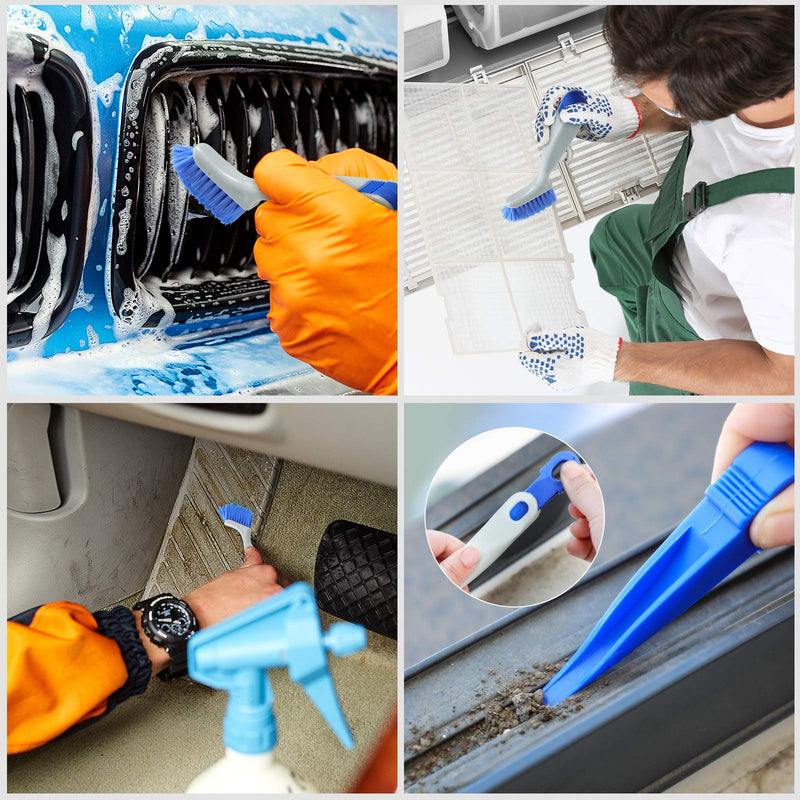 [Australia - AusPower] - Patelai 4 Pieces Cleaning Brush Sets Small Scrub Brush Household Use for Cleaning Bottle Sink Kitchen Sink Corner Dish Edge Grout Bathroom Sliding Door Window Track(White, Blue) White, Blue 