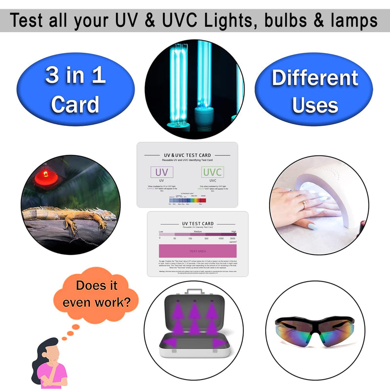 [Australia - AusPower] - SaiTech IT | UV & UVC Test Card & UV Intensity Test Card | 3-in-1 UV Test Card | UVA & UVC Light Identifying Card | UV Bulb & LED Intensity Reading Card | UV Dosage Indicator Card | UVB Tester 1 Pack 