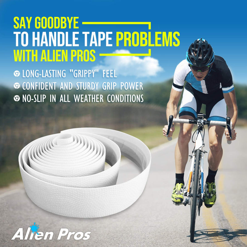 ALIEN PROS Bike Handlebar Tape PU (Set of 2) Black Red White Pink Blue - Enhance Your Bike Grip with These Bicycle Handle bar Tape - Wrap Your Bike for an Awesome Comfortable Ride White - Set of 2