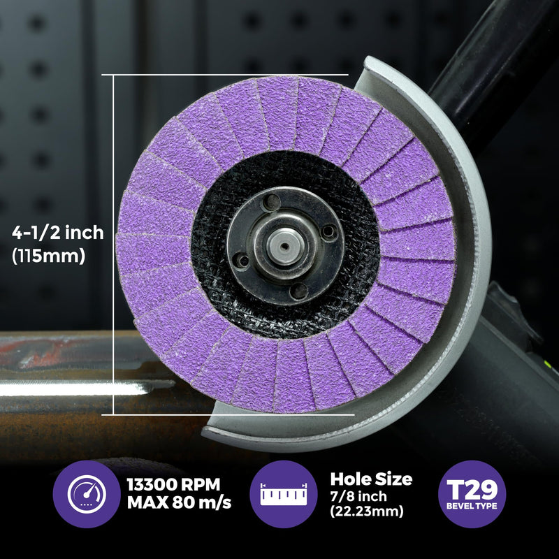 [Australia - AusPower] - 5-Pack 4.5" x 7/8" Ceramic Flap Disc, 40 Grit, Bevel Type #29, Premium Industrial Grade, High-Performance Angle Grinder Grinding Wheel for Edge Grinding - Purple 