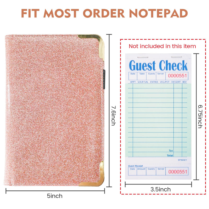 [Australia - AusPower] - Server Book for Waitress Organizer Wallet for Women Cute, Receipt Holder Presenter 5 Pockets Waiter Accessories (Glitter Rose)) Sparkling Pink 