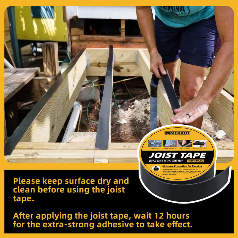 12 Pack Joist Tape for Decking 1-5/8" x 50' Weather-Resistant Butyl Joist Tape, Self Adhesive Deck Flashing Tape for Wood Decks Beams Roof, 1-5/8 inch x 50 feet 12 1-5/8" x 50'