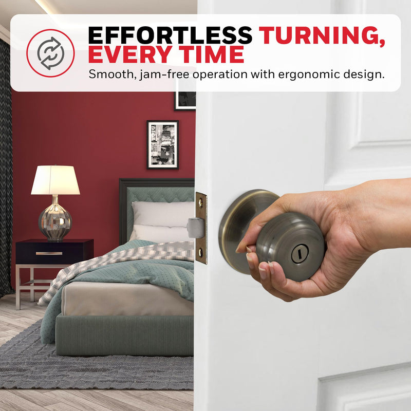 Honeywell Safes & Door Locks - Bedroom Door Knob with Lock and Key - Locking Interior Door Knobs Ideal for Closet, Room & Bathroom Requires Privacy - 5.25"L x 2.75"W Inches - Antique Brass - 8101102