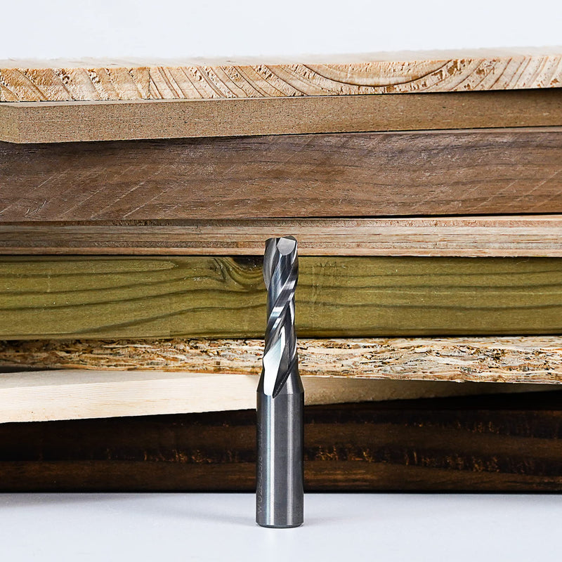 SpeTool Spiral Router Bits with UpCut 3/8 inch Cutting Diameter, 1/2 Inch Shank HRC55 Solid Carbide CNC End Mill for Wood Small Cut, Carving 3/8" Dia - 1-1/4" CL UP CUT