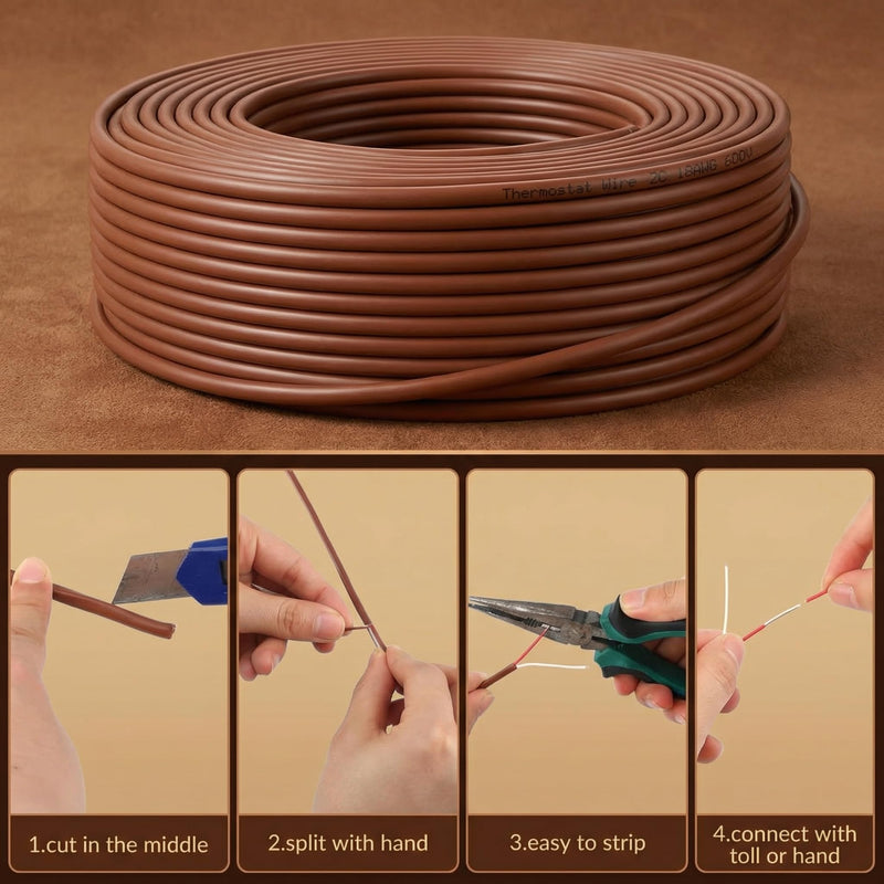 Buryeah Thermostat Wire Bell Wire Solid Copper Cable 18 Gauge ETL, Power Circuit Cable Moisture, Heat and UV Resistant for Low Voltage Applications Use(18/2,100 ft) 100 ft 18/2