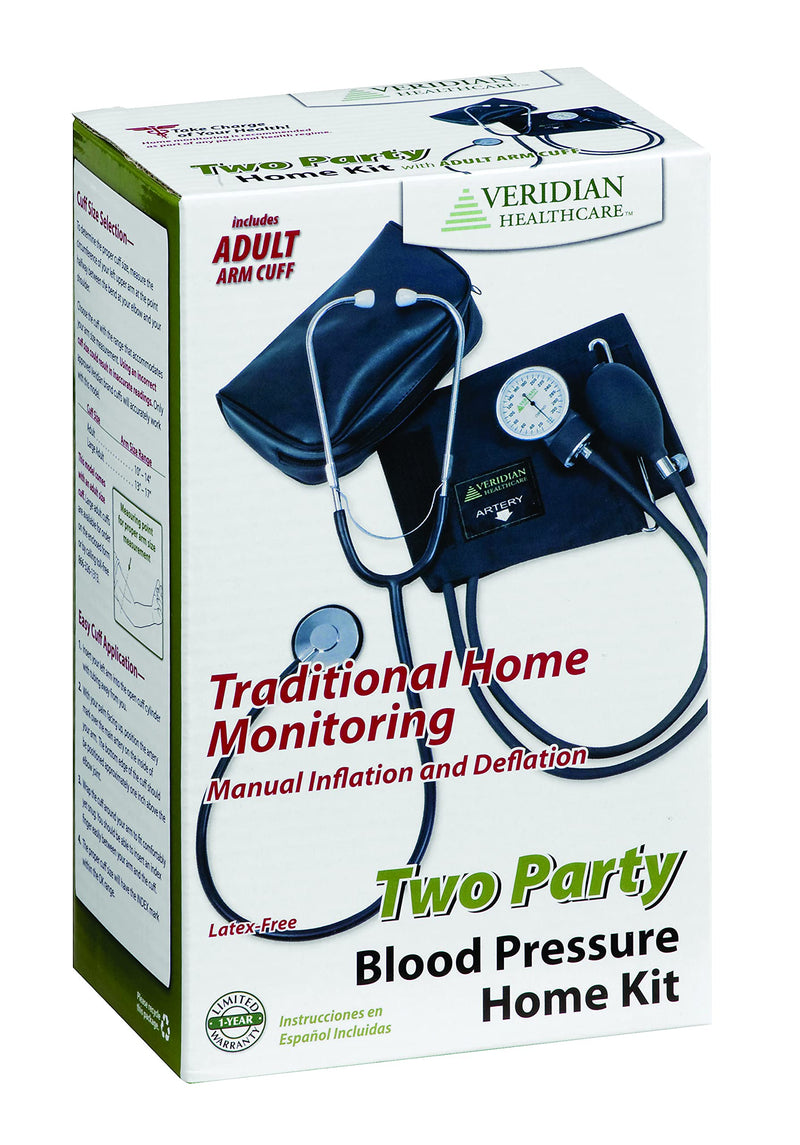 [Australia - AusPower] - Veridian Healthcare Two-Party Home Blood Pressure Kit with Detached Nurse Stethoscope, Latex Free, Adult, (01-5521) 
