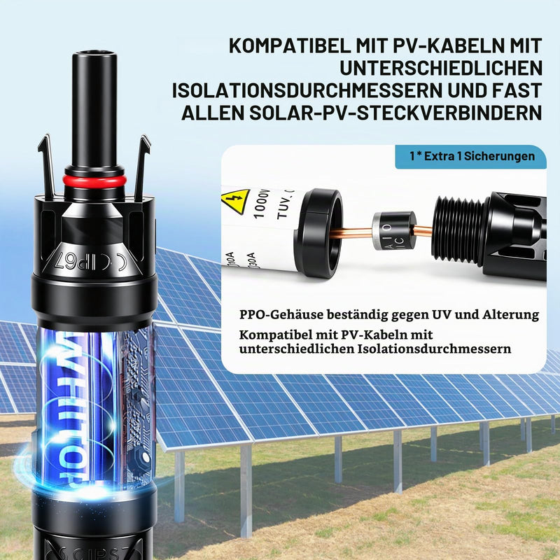 Solar PV Connector, Pack of 2 DC PV Plug, Solar M-C4 Plug Blocking Diode Solar PV Connector Parts with Built-in Anti-Backflow Diode, IP67 Waterproof for Connecting Solar Panels 20A