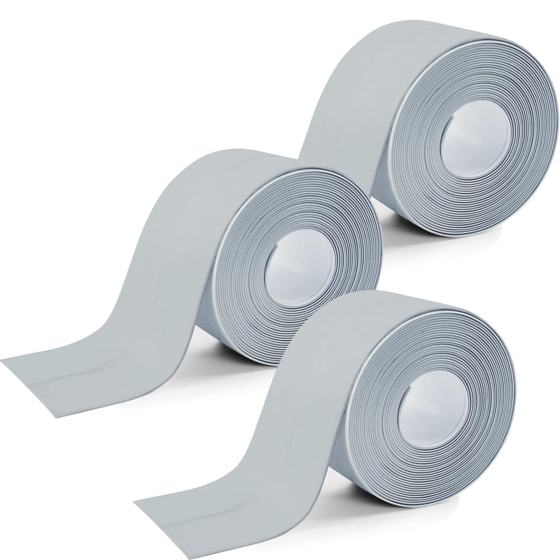 3 Rolls 1.5 Inch Caulk Tape Self Adhesive Toilet Caulking Strip Bathroom Sealing Caulk Strip Peel and Stick Bathtub Caulking Tape, 10.5 Feet Each Roll (Grey) Grey