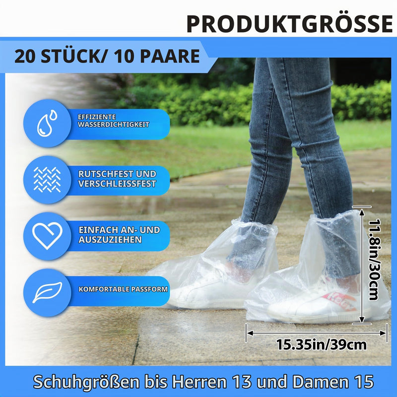 20 Pairs of Shoe Covers, Waterproof, Disposable, Transparent Rain Shoe Covers with Elastic Band, Shoe Covers for Men and Women, Shoe Covers Rain, Disposable Shoe Protection Overshoes for Outdoor Camping