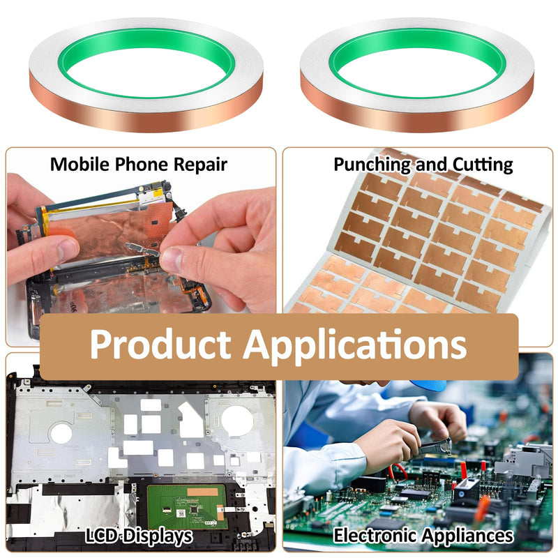 2 Pack Copper Foil Tape, (3/8inch X 22yards)Copper Foil Tape with Double-Sided Conductive Tapes Double-Sided Conductive with Adhesive for EMI Shielding,Stained Glass,Soldering,Electrical Repairs