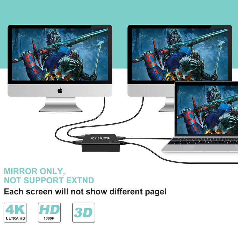 [Australia - AusPower] - HDMI Splitter with HD HDMI Cable, 1 in 2 Out 4K HDMI Splitter for Full HD 4K@30HZ 1080P 3D Splitter (1 HDMI Source to 2 HDMI Displays) 1x2 
