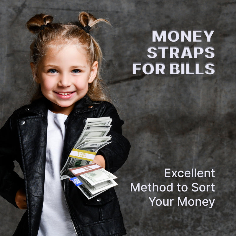 Queensell Pack of 800 Money Bands for Cash, Currency Straps, Money Straps for Bills, Cash Bands, Dollar Bill Wrappers to Organize Cash - Self-Adhesive Money Band, 8 Colors - 100 of Each Denomination Pack of 800 - 100 of Each