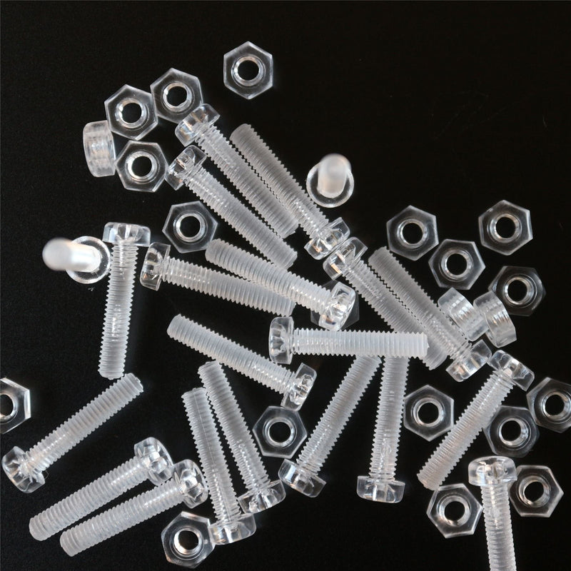 [Australia - AusPower] - Pack of 60 Transparent Clear Plastic Acrylic M4 x 20mm Nuts & Bolts, Washers - Acrylic Plastic Screws, (5/32 x 25/32 in) 