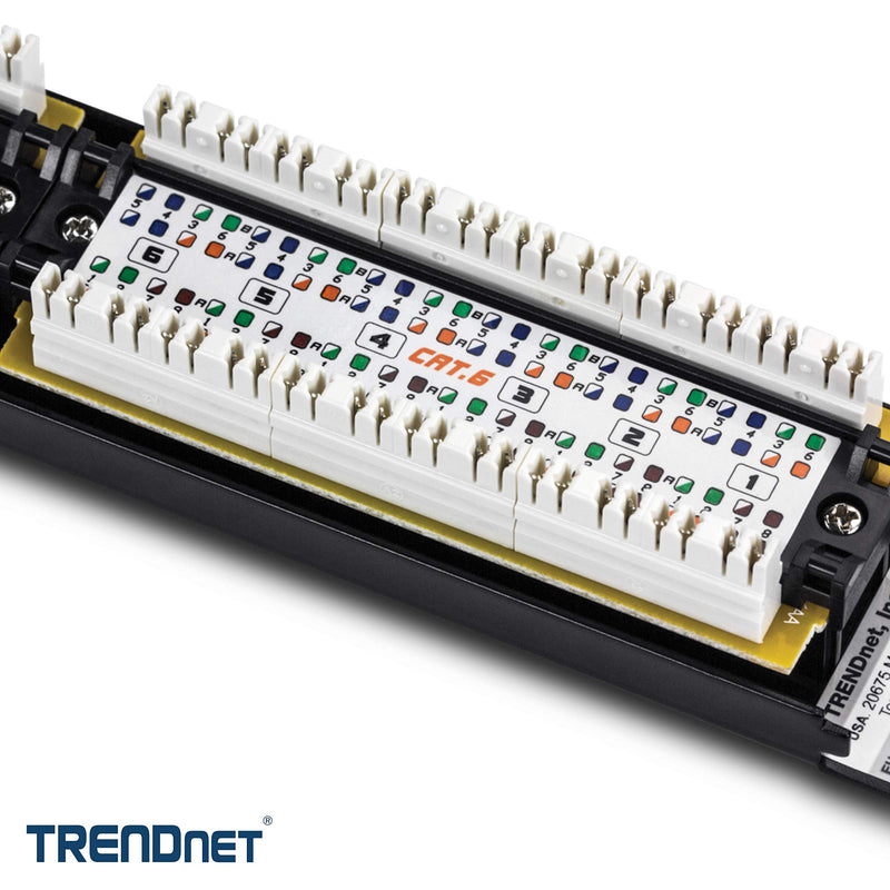 [Australia - AusPower] - TRENDnet 24-Port Cat6 Unshielded Patch Panel, Wallmount or Rackmount, Compatible with Cat3,4,5,5e,6 Cabling, For Ethernet, Fast Ethernet, Gigabit Applications, Black, TC-P24C6 24 Port Patch Panel 