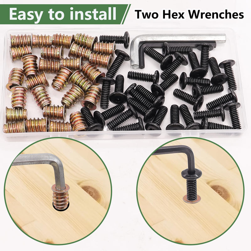[Australia - AusPower] - 30 Sets 1/4-20 x 3/4" Furniture Screw Threaded Wood Inserts, Screw-in Nuts 1/4-20 x 19/32" Furniture Bolts Fastener Connector + 202Pcs Hitch Pins Clip Pins Assortment Kit 