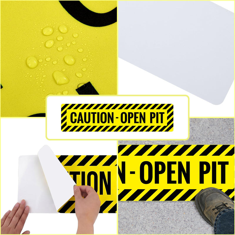 Mifoci CAUTION-OPEN PIT Floor Sign, Anti-slip 6 x 24 Inch PVC Adhesive Decal, Non-slip Safety Warning for Warehouse, Factory, Workshop, Workplace, Black on Yellow