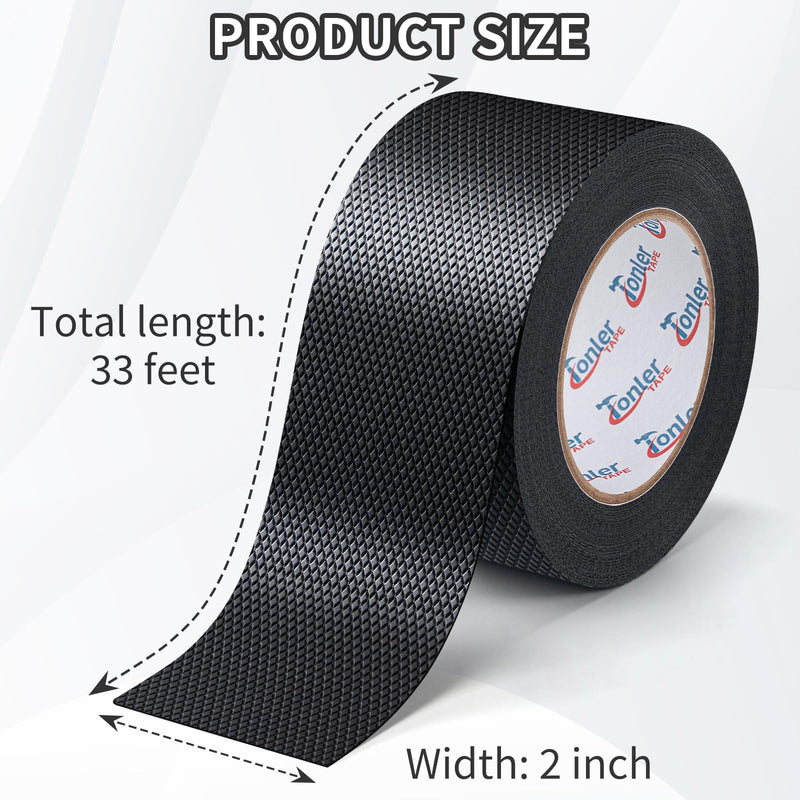 Black Rubber Grip Tape 2in x 33ft Ultra-Thin Ultra Strong Adhesive Anti-Slip Textured Tape, Waterproof Heat Resistant Wear-Resistant Non-Slip Cushion Pad for Handlec 2in×33ft