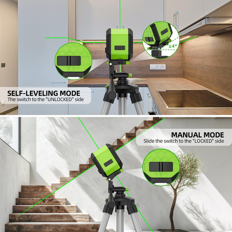 [Australia - AusPower] - Laser Level, HUEPAR Self leveling Green Cross Line Laser Level 100Ft Accurate Level Laser Tool for DIY Construction & Decoration Indoor Projects, Built-in Li-ion Battery for Longer Working Time FC011G 