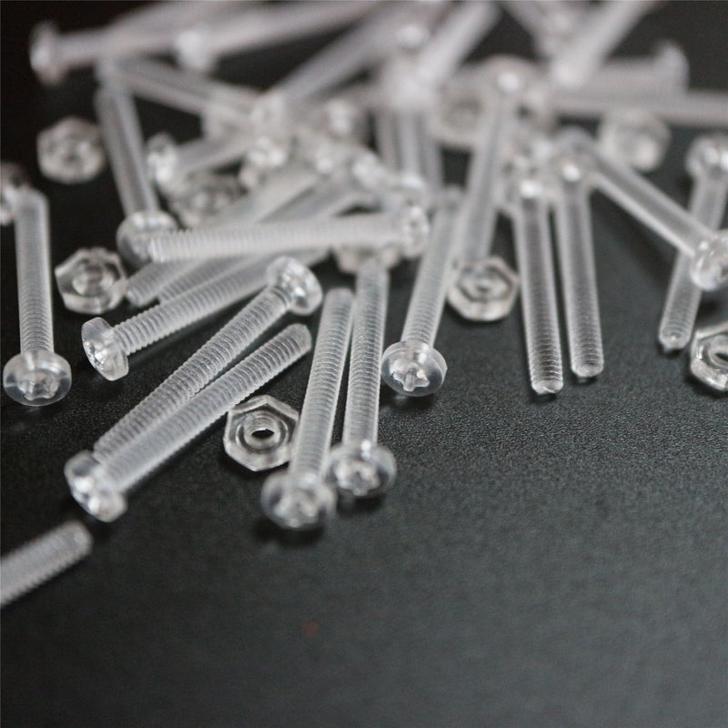[Australia - AusPower] - Pack of 50 Transparent Clear Plastic, Pan Head, M2 x 16mm Nuts & Bolts -Acrylic Plastic Screws, (5/64 x 5/8 in) 