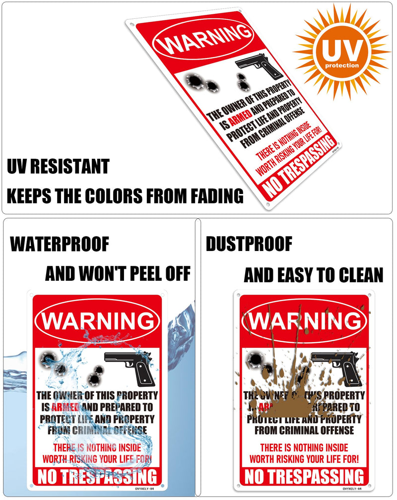 No Trespassing Sign Gun Signs for Home Security,There is Nothing Inside Worth Risking Your Life for, Protected by Armed Sign,Gun Warning Aluminum Caution Notice Signs 10"x 7"
