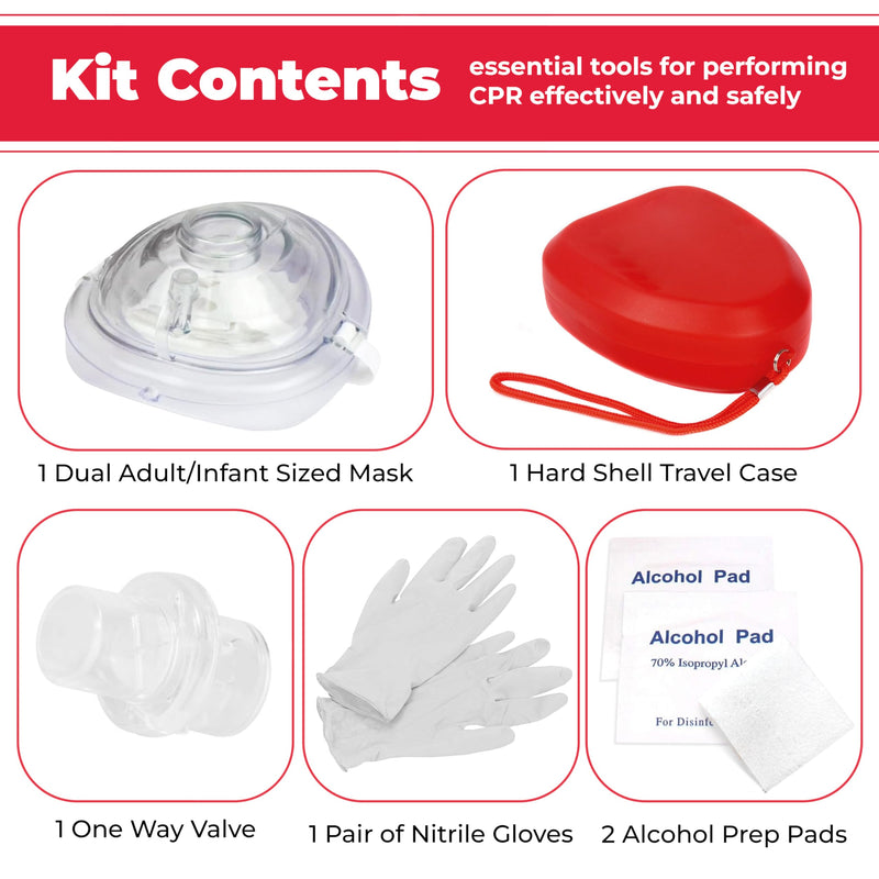 [Australia - AusPower] - CPR Rescue Mask, Adult/Child Pocket Resuscitator, Hard Case with Wrist Strap + Gloves & Wipes - 4 Pack 4 Count 