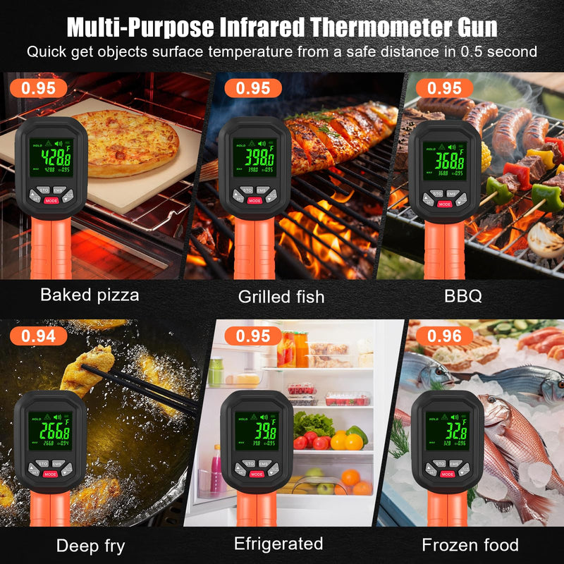 50:1-58°F ~3272°F FKM Infrared Thermometer High Temperature Gun,Non Contact Digital IR Temp Gun,High Precision Laser Thermometer Gun for Cooking,Kilns,Forges,Engine,HVAC,Industrial and Home Repair Orange