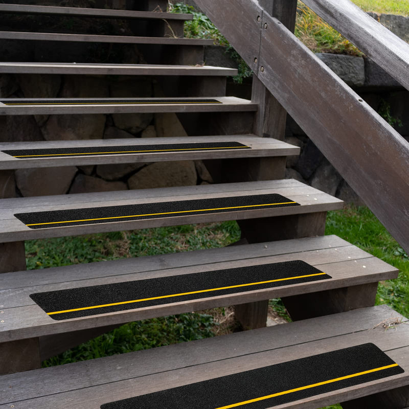 Anti Slip Tape (10-Pack) 4'' x 30'' Waterproof Non Skid Tape, Best Grip Non Slip Strips Treads High Traction Friction Abrasive Adhesive with Yellow Reflective Strips for Stairs Step Black,Yellow