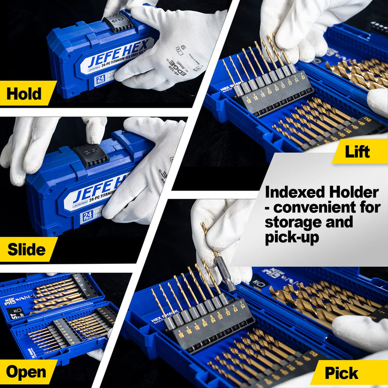 [Australia - AusPower] - 24 Pieces Hex Shank Drill Bit Set for Impact Driver, HSS Twist Titanium Drill Bits for Metal, Hex Drive Quick Change Drill Bits Set 24PCS 