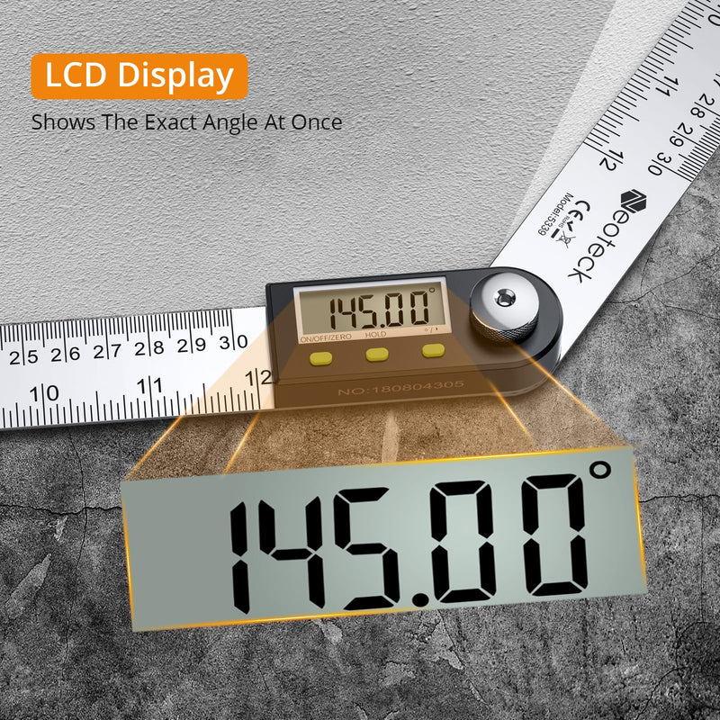 [Australia - AusPower] - Neoteck Professional Measurement Kit: 12 inch Stainless Steel Digital Angle Finder Protractor Ruler & Pinless Moisture Meter Non-Destructive Detector with LCD Display and Sound Alarm for Wood, Wall 