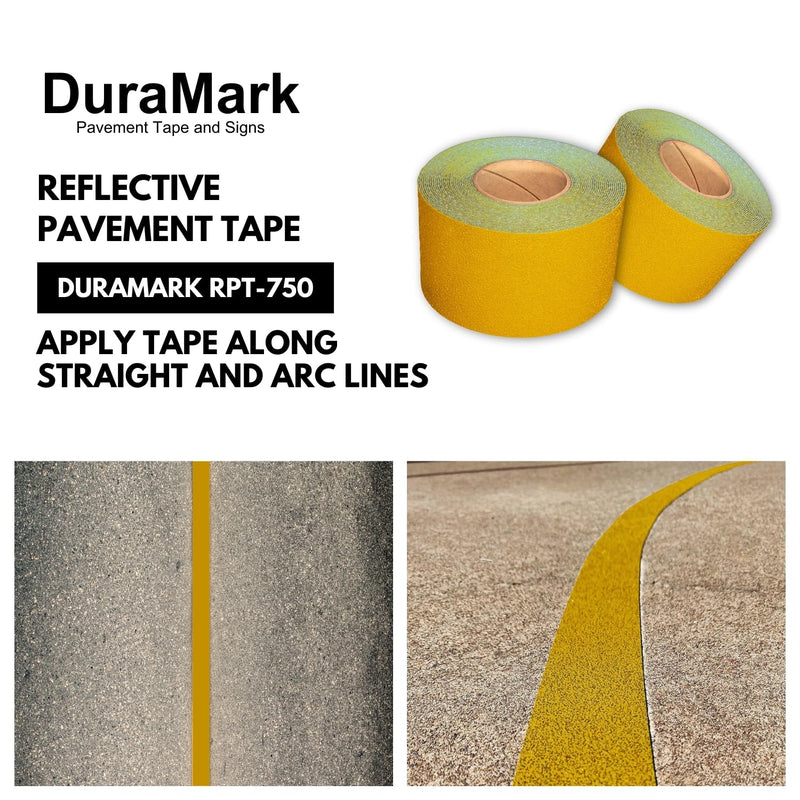 ifloortape DuraMark RPT-750 Yellow Reflective Pavement Marking Tape – Slip Resistant Premium Durability Outdoor Heavy-Duty Rubber Base Safety Tape (4 Inches x 18 Feet) 4 Inch x 18 Ft