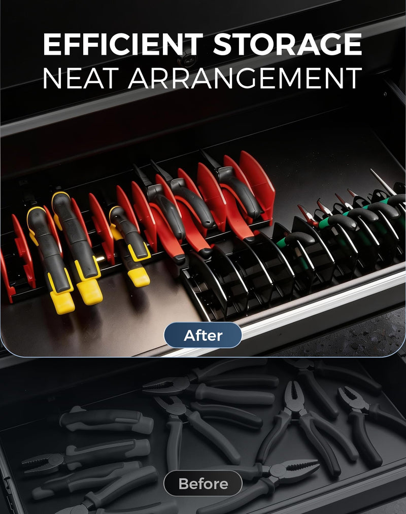 Reniteco 2-Pack Plier Organizer Rack, Pliers Holder with Non-Slip Rubber Base and Adjustable Dividers, 22-Slot Tool Box Organizer, Cutter Organizers, Tool Drawer Organizer(Pliers Not Included) 2 Black