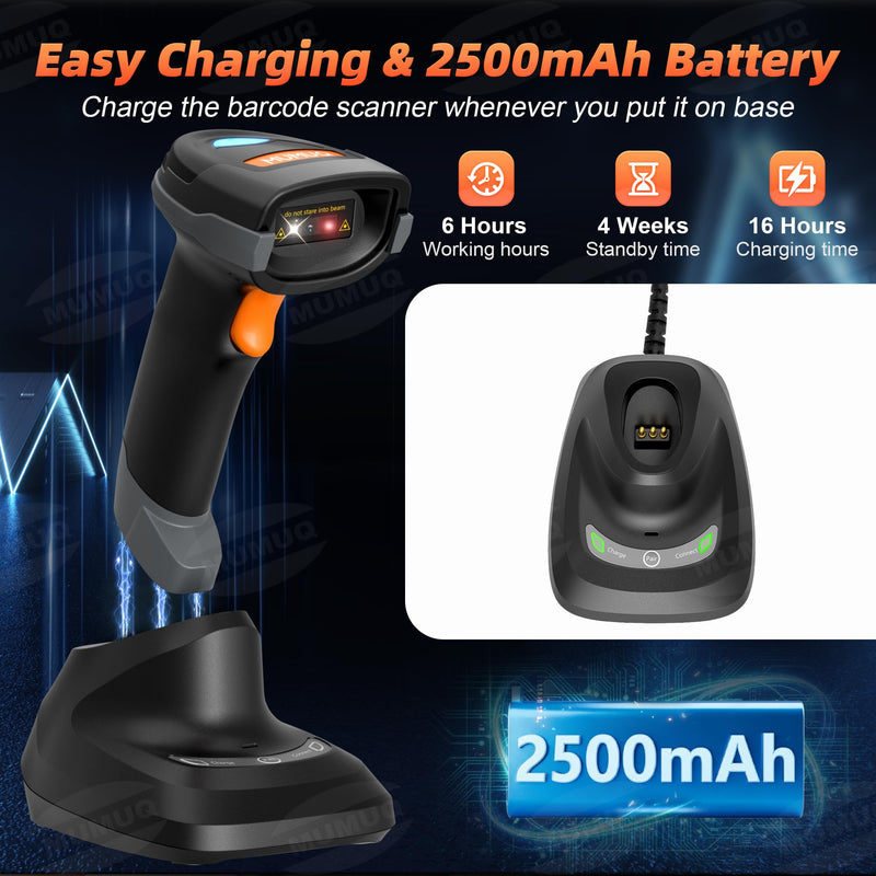 Wireless Barcode Scanner, 2D 1D Bluetooth Scanner Handheld Bar Code Reader for Tablet iPhone iPad Android iOS PC POS with Charging Dock
