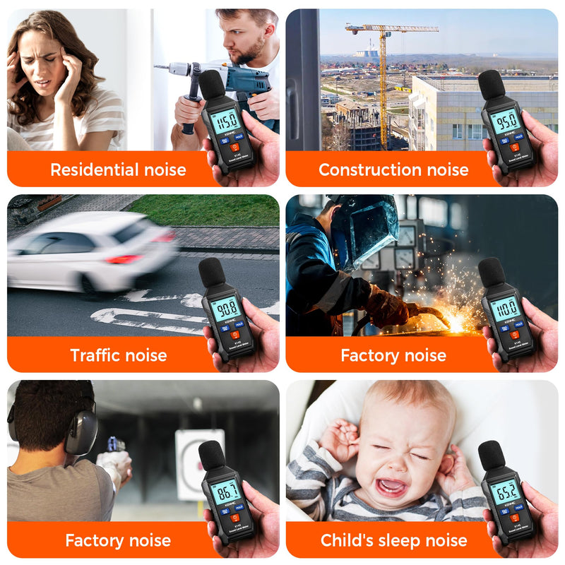 [Australia - AusPower] - Digital Decibel Meter - Portable SPL Meter with Backlit LCD Display (35-130dB(A) Range) - MAX/MIN Data Hold - Digital dB Reader Meter for Home, Classroom, Workshop, and Office Use Black 