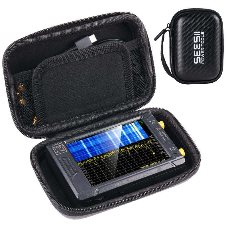 Seesii 4 Inch Protective Case for NanoVNA-H4 & TinySA Ultra: EVA Hard Case with Custom Fit Foam for Antenna and Spectrum Analyzer, Waterproof Shockproof Design with Carrying Strap Improved
