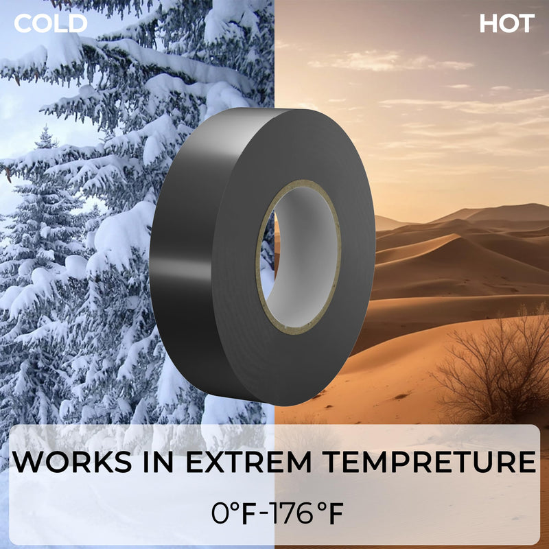SWRT 6 Pack Black Electrical Tape Waterproof, 0.75 in x 66 FT High Temp Electric Tape Under 600V for All Weather - UV Protection - Flame Retardant