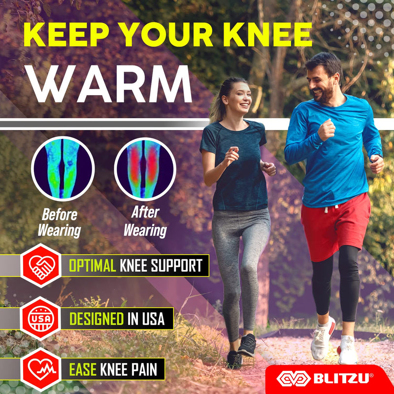 BLITZU 2 Pack Knee Brace, Compression Knee Sleeves for Men, Women, Running, Working out, Weight Lifting, Sports. Knee Braces Support for Knee Pain Meniscus Tear, ACL, Arthritis Pain Relief. Black M Medium (1 Pair)