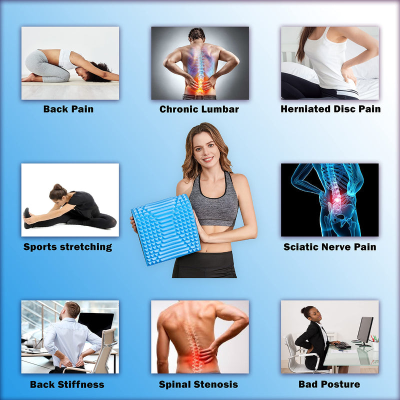 [Australia - AusPower] - YESINDEED Back Stretcher Pillow – Refresh Back Stretcher for Lower Back Pain Relief, Lumbar Support, Spinal Stenosis, Posture Corrector, Neck & Back Stretcher, Sciatica, Herniated Disc Relief, Blue 