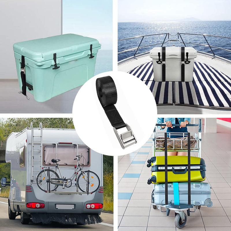 [Australia - AusPower] - Battery Tie Down Straps for Boats,Stainless Steel Cam Buckle Straps,Cooler Tie Down Kit with Stainless Brackets and SS Screws Used for Fuel Tank, Cooler, YETI, RTIC, RV and More 2 