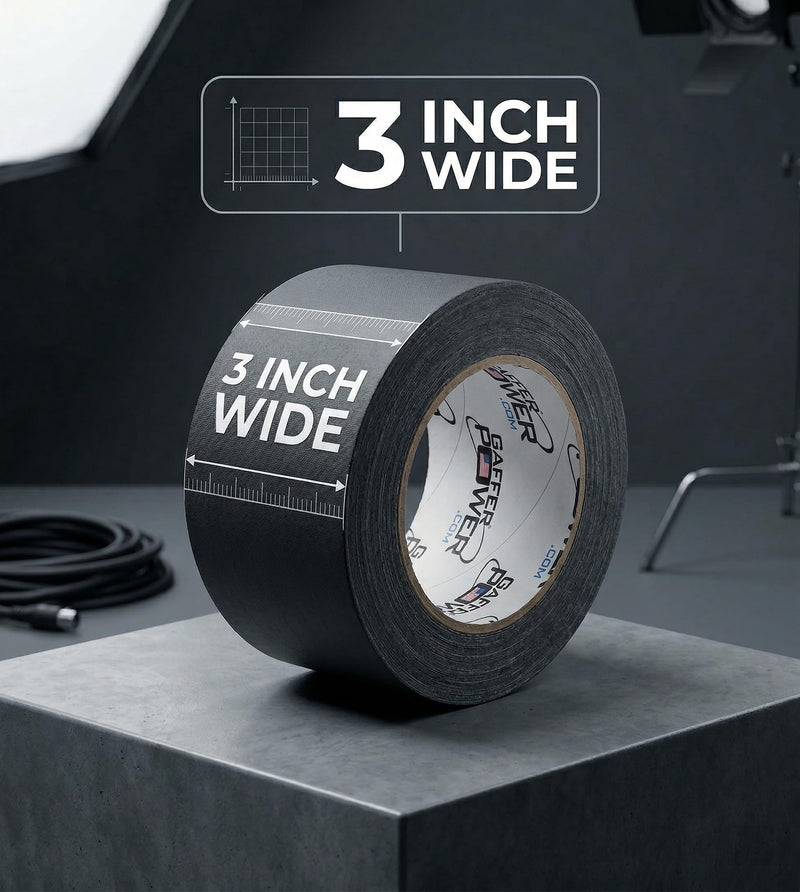 Gaffer Power Black Gaffer Tape 3” x 30 Yards – No Residue, Made in USA, Professional Grade, Non-Reflective Matte Cloth Tape for Stage, Photography & Cable Management 3 in x 1080 in