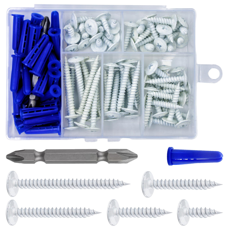 [Australia - AusPower] - Wensilon(95 pcs)#8 White Truss Head Wood Screws Quick Metal Self Tapping Zinc Oxide with Drywall Plastic Anchors Assortment Kit White Phillips Truss Head Wood Screws 