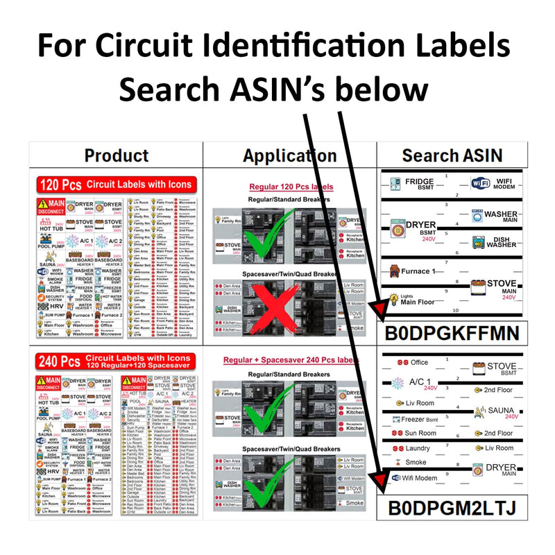 Littversions 1 Pack 60 Circuits Vinyl Circuit Breaker Panel Directory Labels/Decals/Stickers, Replacement for Eaton Challenger Electrical Panel/Load Centers CHMS