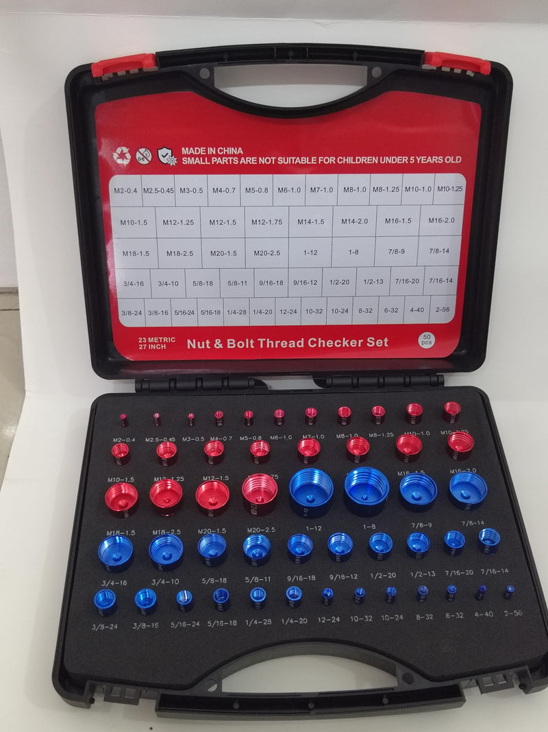 [Australia - AusPower] - Thread Gauge Tool Set, 50 Pieces, Inch & Metric Sizes, Red & Blue Aluminum Alloy 