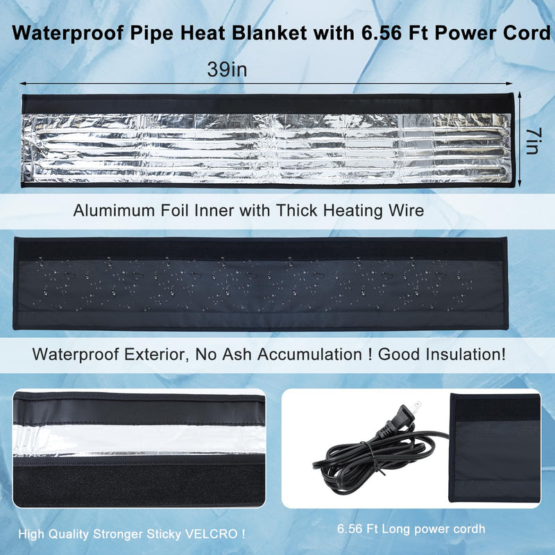Water Pipe Heat Blanket, 39"x7" Stickable Water Pipes Heater Tape with 6.6Ft Cable Foil Pipe Warmers Water Line Insulation Wrap Pipe Freeze Protection for Outdoor Pipe RV Sewer Hose, Max140˚F，110V 1pcs Water Pipe Heat Blanket