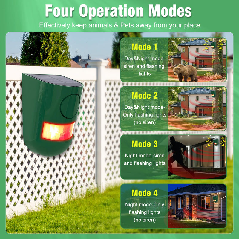 [Australia - AusPower] - ChunHee Solar Motion Sensor Alarm Outdoor 4 Working Mode Motion Activated Alarm 129dB Loud Sound Noise Maker IP65 Waterproof Motion Detector with Strobe Light for Yard Farm Garden 2PC 