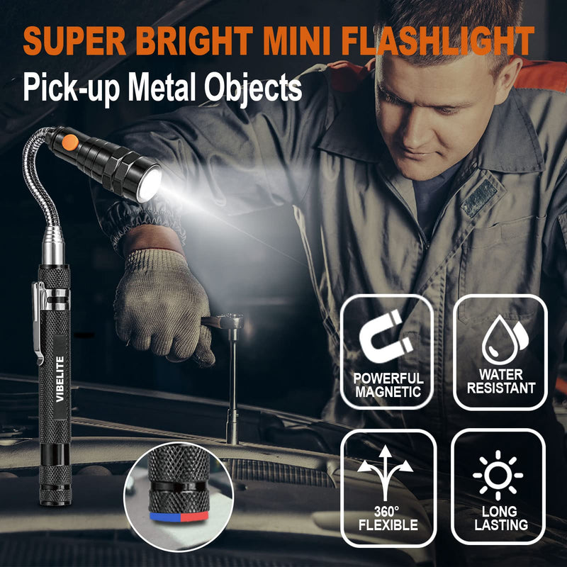 [Australia - AusPower] - Telescoping Magnetic Pick Up Tool Magnetic Sweepers with 1 lb and 15 lb Pickup Rod, Round and Square 360 Swivel Adjustable Inspection Mirror and Flexible LED Flashlight, Fathers Day Gifts for Dad, Men Black Magnetic Tool Set 