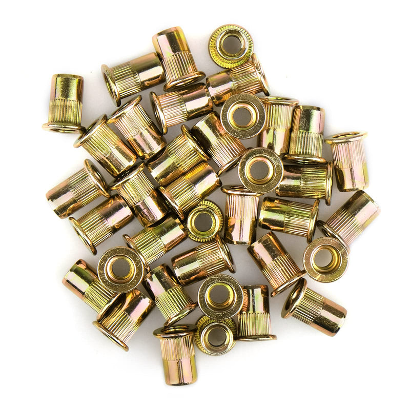 [Australia - AusPower] - M6 Metric Rivet Nuts Zinc Plated Carbon Steel Threaded Insert Nut Nutsert Rivnuts Flat Head Knurled Body,40Pcs M6 Rivet Nuts 40P 