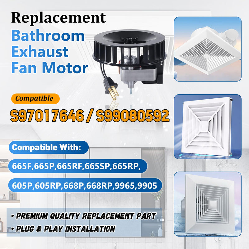 S97017646 S99080592 Bathroom Exhaust Fan Motor and Blower Wheel Replacement – Compatible with Broan NuTone 605P 605RP 665F 665P 665RP 668P 668RP 9965 9905 – Replace Part S97017646, S99080592 S97017646 Exhaust Fan Motor