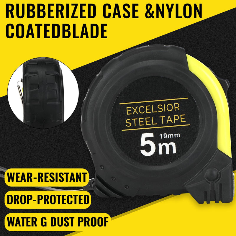 [Australia - AusPower] - Farerkass 2 x Professional 5 m Tape Measure, Imperial and Metric Measurement, with Polymer Protective Layer, Robust Tape Measure with Belt Clip, Automatic Retraction with Quality Spring, Width 19 mm 