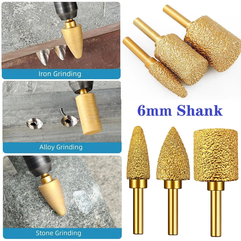 Diamond Grinding Head 15mm Cylinder Type 6mm Round Handle Coarse Grit Polishing Burr for Wood Stone Carving Metal Grinding Stainless Steel Deburring Ceramic Trimming (1 Piece)